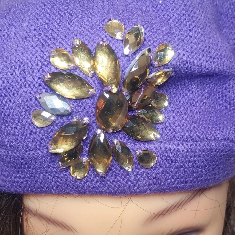 ABG Accessories Purple Acrylic Jeweled Beret Hat 100% Acrylic Warm Comfy Stylish